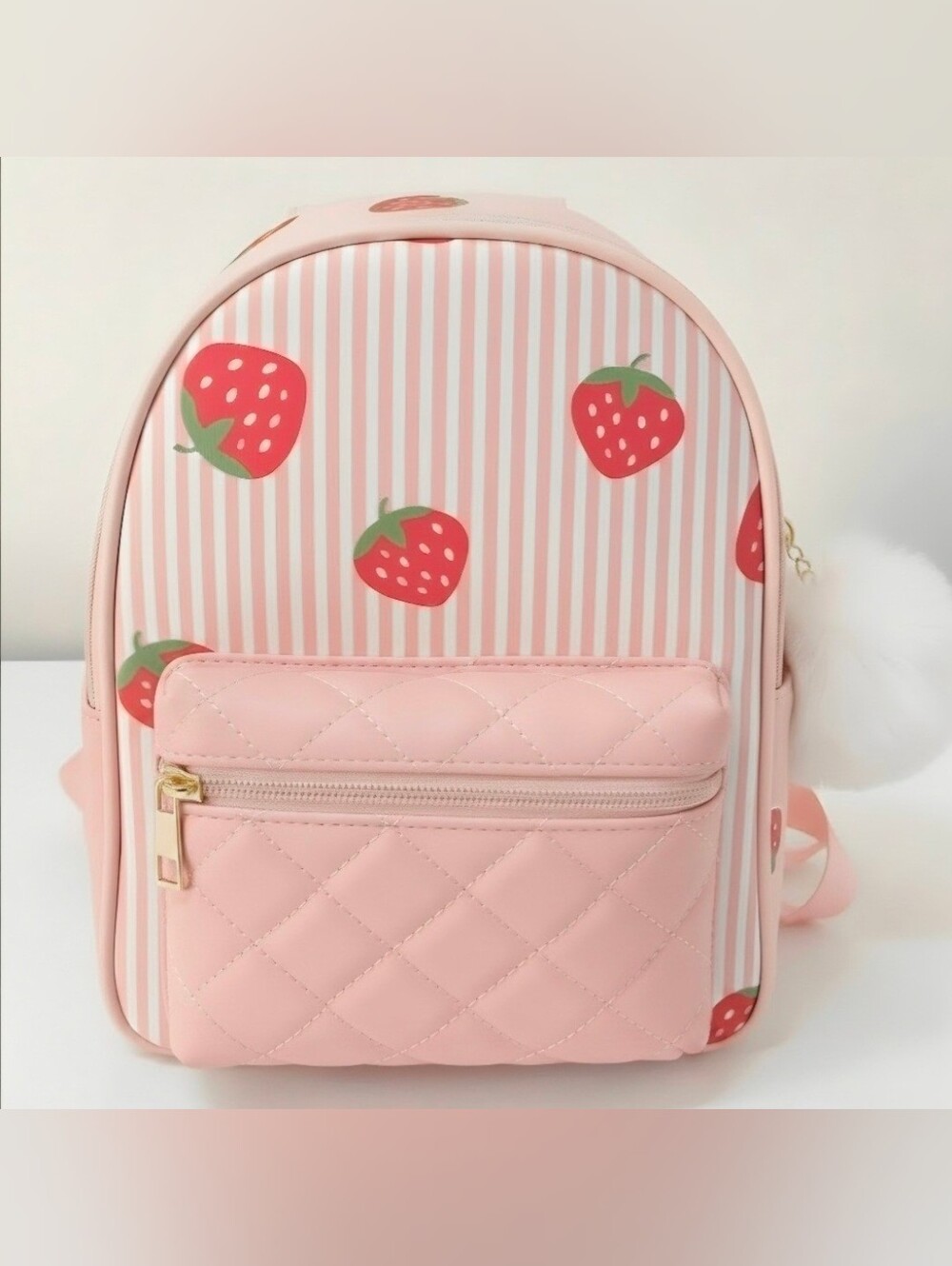 NWT Like Dreams Pink Striped Strawberry Compact Mini Backpack - RARE DEADSTOCK